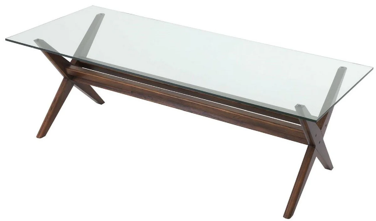 Luxus Esstisch Braun 230 x 100 x H. 77 cm - Massivholz Küchentisch mit Glasplatte - Rechteckiger Esszimmertisch - Luxus Esszimmer Möbel