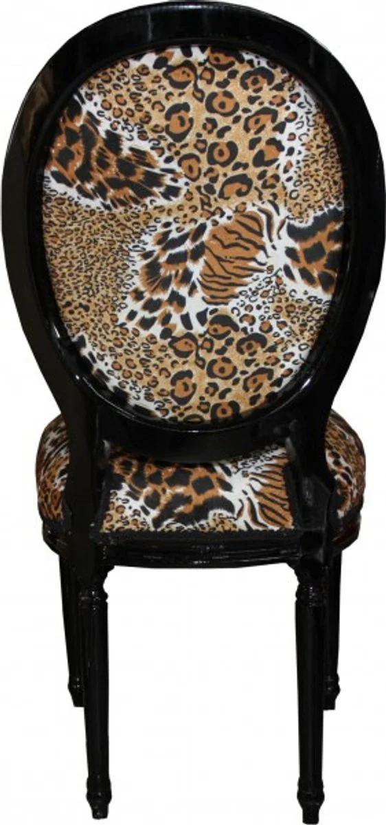 Barock Esszimmer Stuhl Medaillon Tiger Muster / Schwarz - Barock Möbel - Limited Edition