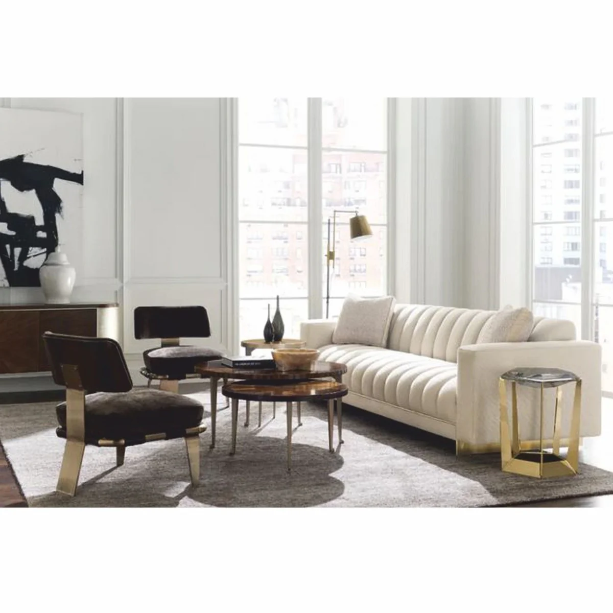 Luxus Couchtisch Braun / Gold Ø 96 cm - Runder Wohnzimmertisch