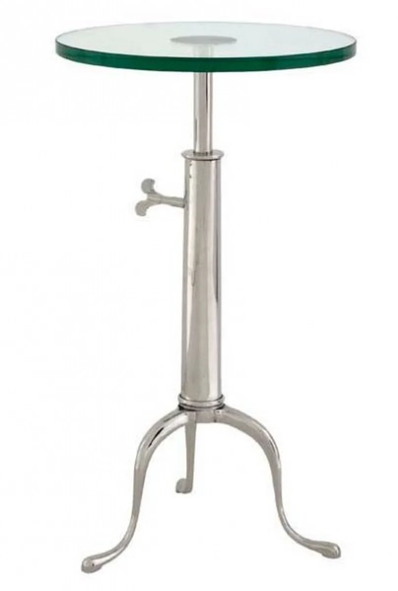 Designer Luxus Industrial Design Beistelltisch Höhenverstellbar Silber Höhe: 63 - 76 cm, Durchmesser 40 cm - Edelstahl Tisch - Telefontisch Nickel Finish - Luxus Qualität