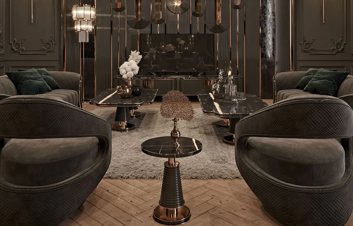 Luxus Sofa Grau / Gold 260 x 100 x H. 79 cm - Wohnzimmer Sofa - Hotel Sofa - Wohnzimmer Möbel - Hotel Möbel - Luxus Möbel - Wohnzimmer Einrichtung - Luxus Einrichtung