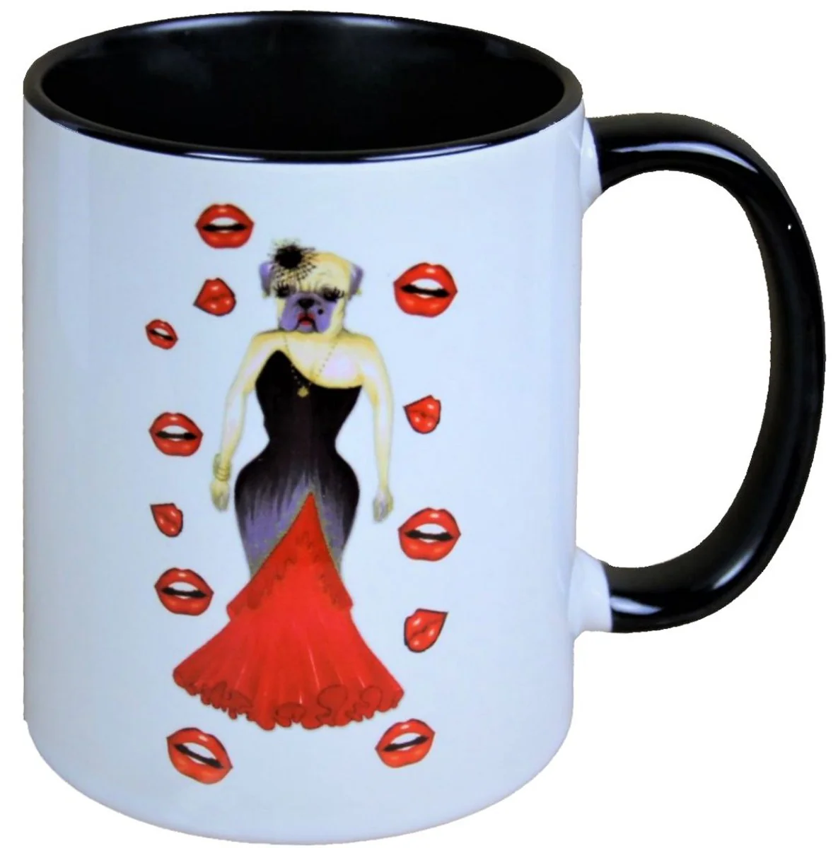 Harald Glööckler Pompöös Tasse Hund mit rot-schwarzem Abendkleid - designed by Harald Glööckler