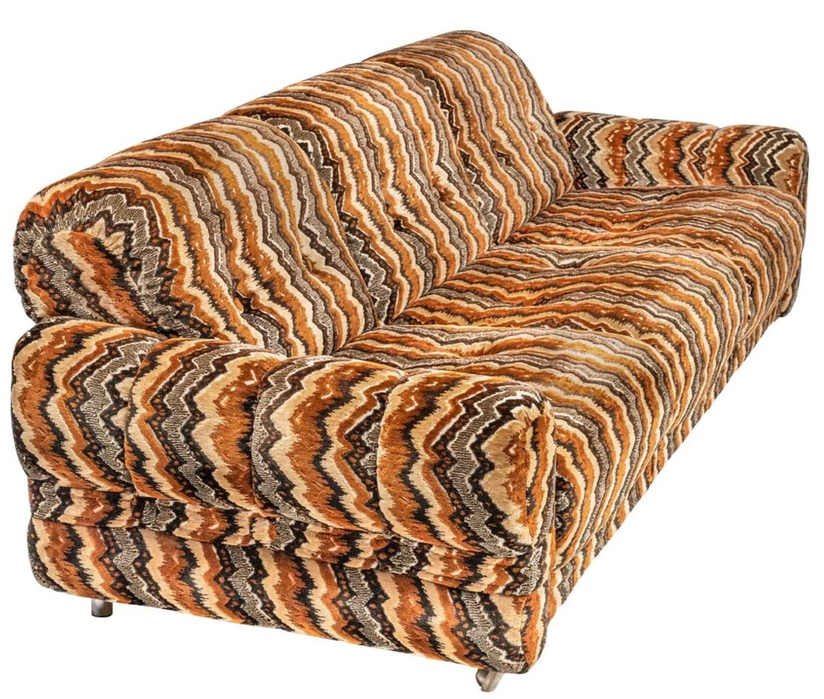 Luxus 70er Jahre Design Sofa Beige / Braun / Schwarz 228 x 93 x H. 70 cm - Retro Wohnzimmer Sofa mit Rollen - 70er Jahre Design Wohnzimmer Möbel