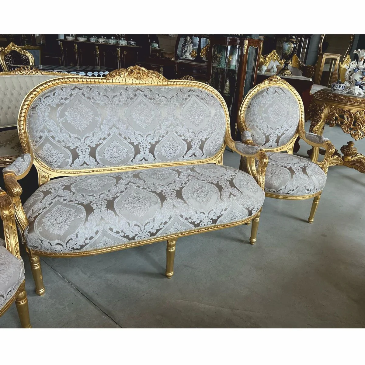 Barock 2er Sofa Grau / Gold 150 cm - Barock Möbel