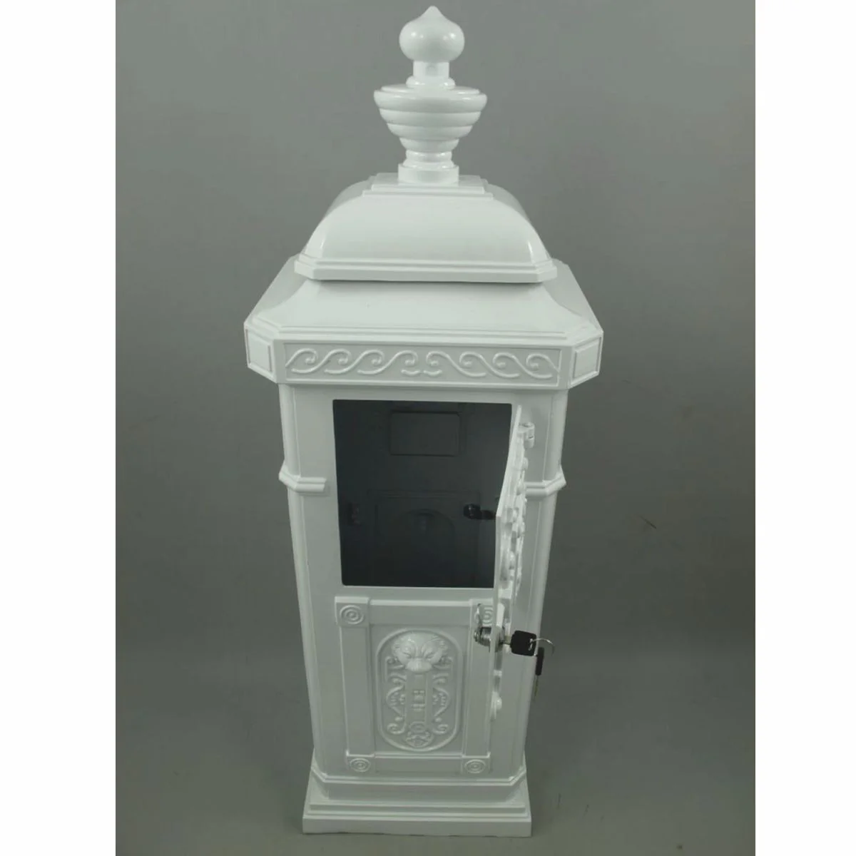 Jugendstil Standbriefkasten Weiß H. 110 cm - Nostalgischer Säulenbriefkasten