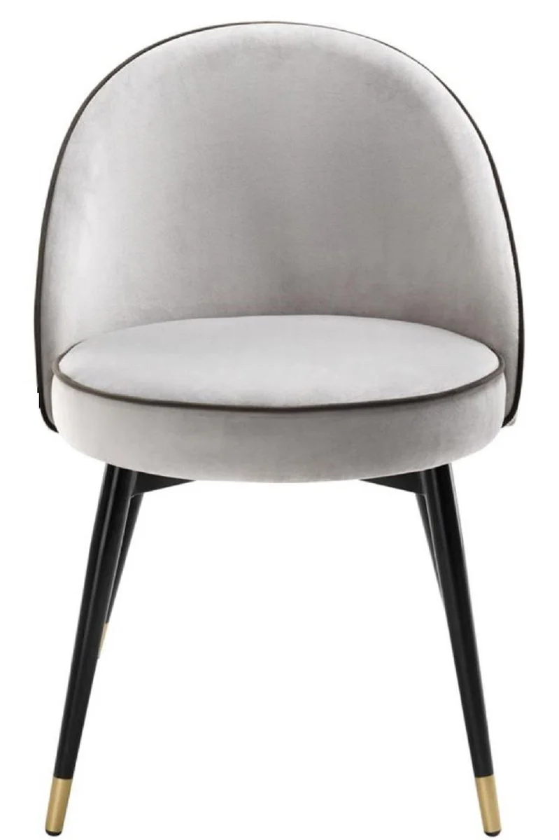 Luxus Esszimmerstuhl Set Hellgrau / Schwarz / Messing 55 x 64 x H. 83 cm - Esszimmermöbel - Luxus Kollektion