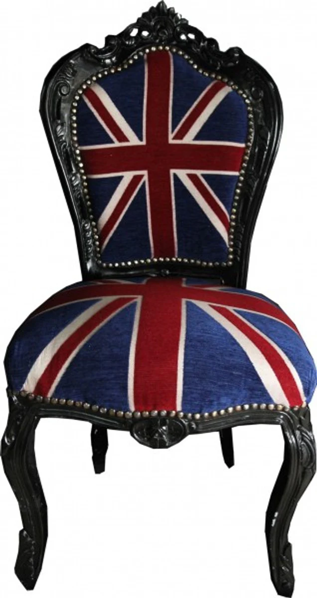 Barock Esszimmer Stuhl Union Jack / Schwarz - Möbel Antik Stil