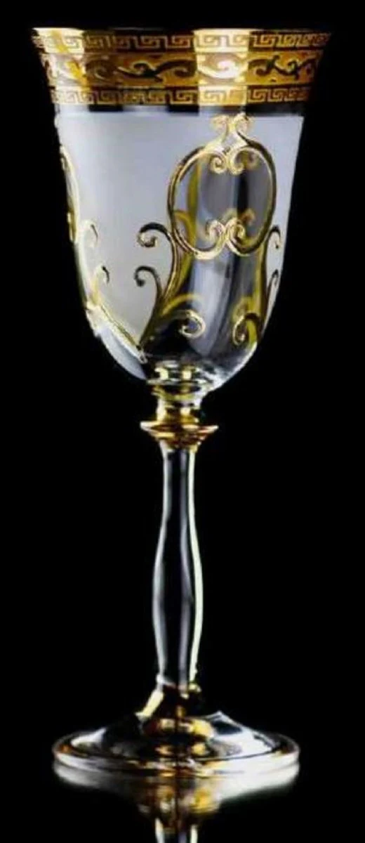 Luxus Barock Likörglas 6er Set Weiß / Gold Ø 5,5 x H. 17 cm - Handgefertigte und handbemalte Likörgläser - Hotel & Restaurant Accessoires - Luxus Qualität