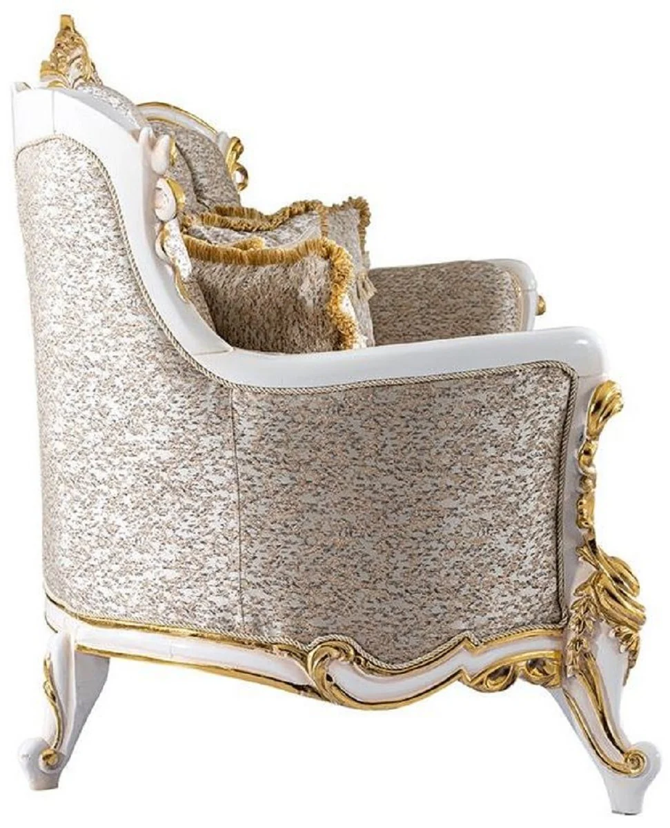 Luxus Barock Sofa Silber / Beige / Schwarz / Weiß / Gold - Prunkvolles Wohnzimmer Sofa mit Glitzersteinen - Barockstil Wohnzimmer Möbel - Luxus Möbel im Barockstil - Barock Einrichtung
