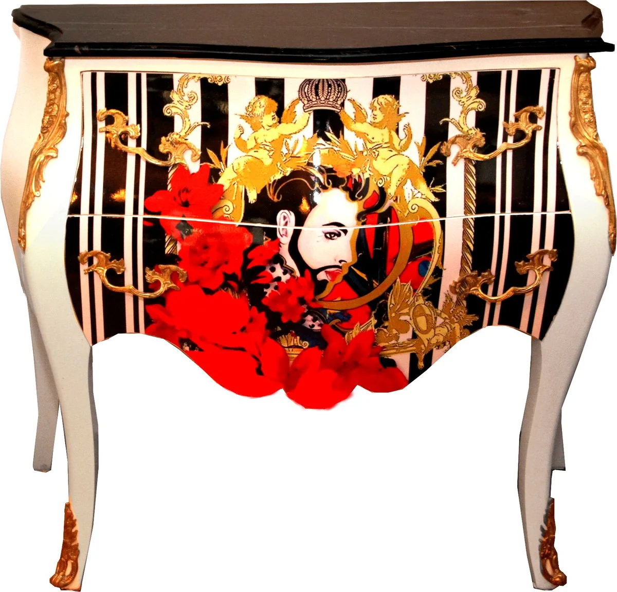 Pompöös by Barock Kommode von Harald Glööckler Weiß mit schwarzer Marmorplatte