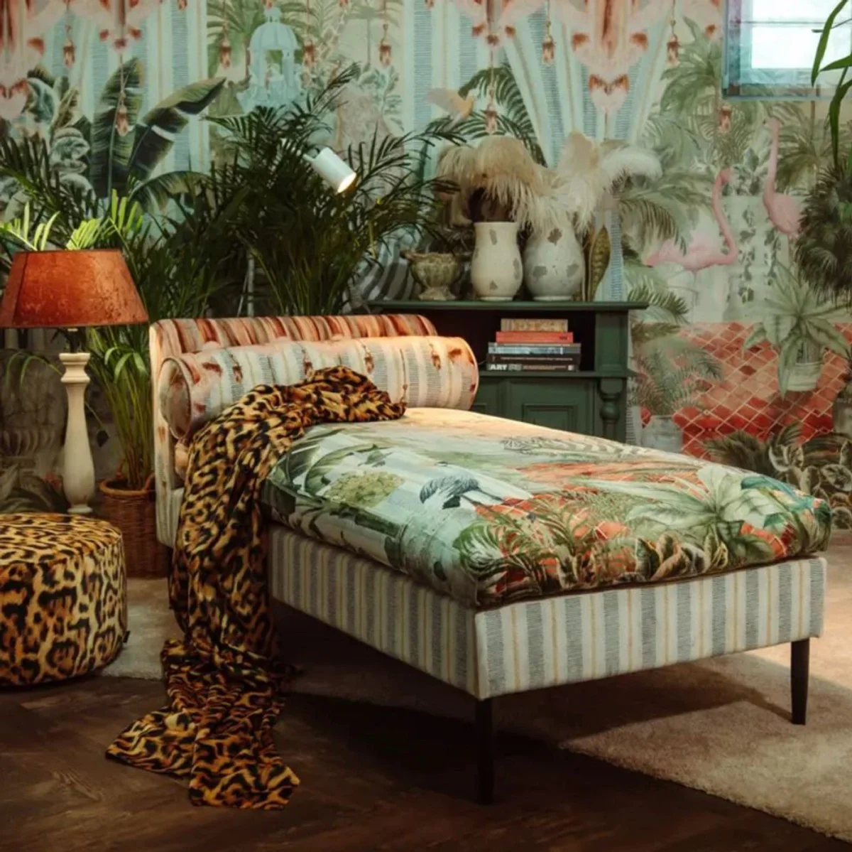 Luxus Chaiselongue Mehrfarbig / Schwarz 84 x 164 x H. 80 cm - Wohnzimmer Liegesessel - Recamiere - Wohnzimmer Möbel - Luxus Möbel