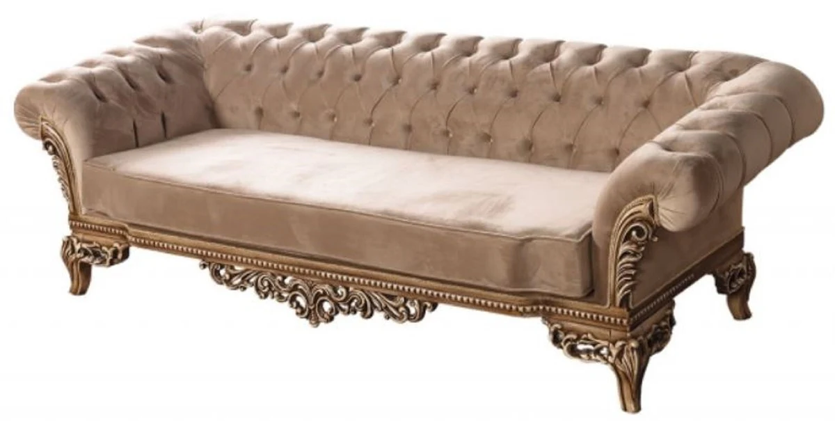 Luxus Barock Chesterfield Sofa Braun - Prunkvolles Wohnzimmer Sofa im Barockstil - Barock Wohnzimmer Möbel - Edel & Prunkvoll
