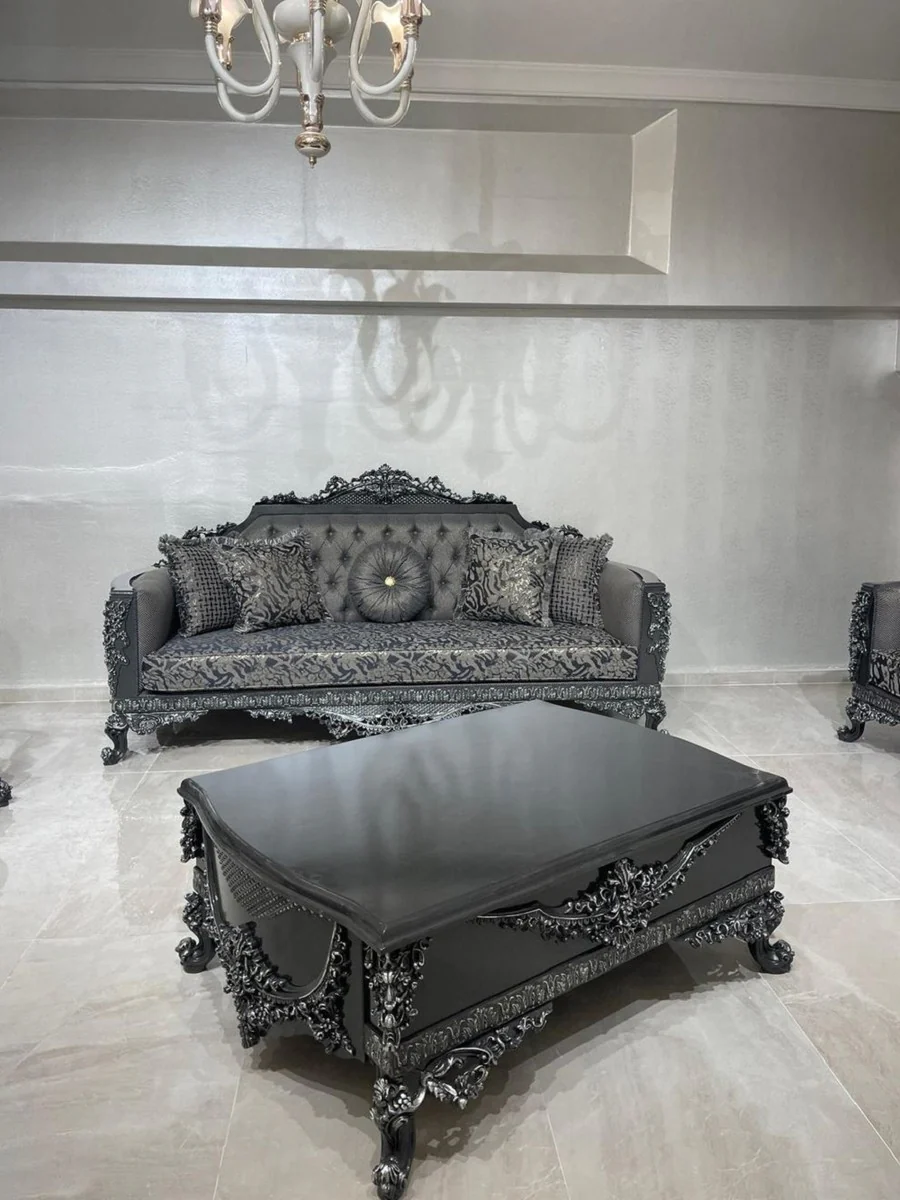 Luxus Barock Couchtisch Grau / Silber - Prunkvoller Wohnzimmertisch im Barockstil - Barockstil Wohnzimmer Möbel - Barock Einrichtung - Barock Möbel - Luxus Möbel im Barockstil
