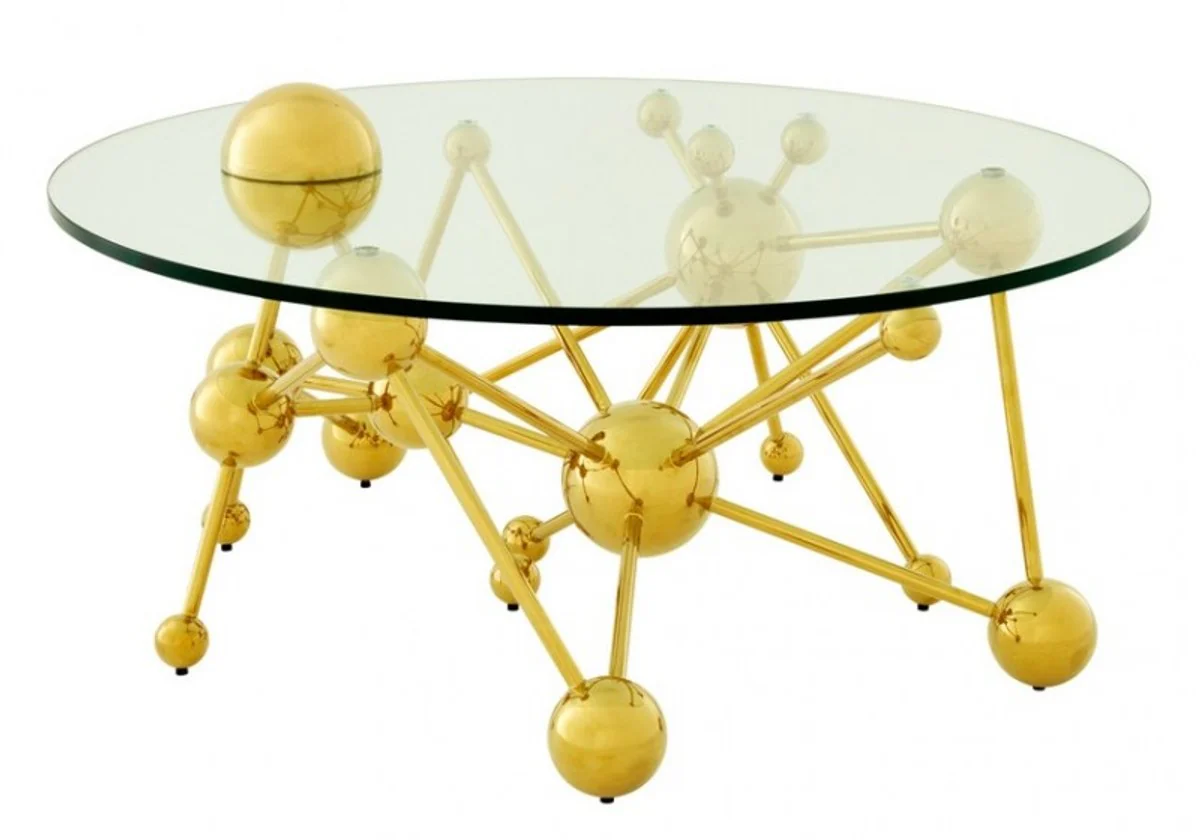 Luxus Couchtisch Edelstahl / Glas Gold Astronomy - Art Deco Wohnzimmer Tisch