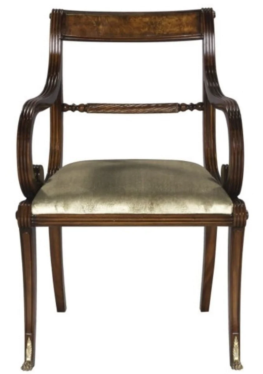 Luxus Barock Esszimmerstuhl mit Armlehnen Braun / Gold 59 x 57 x H. 88 cm - Luxus Qualität