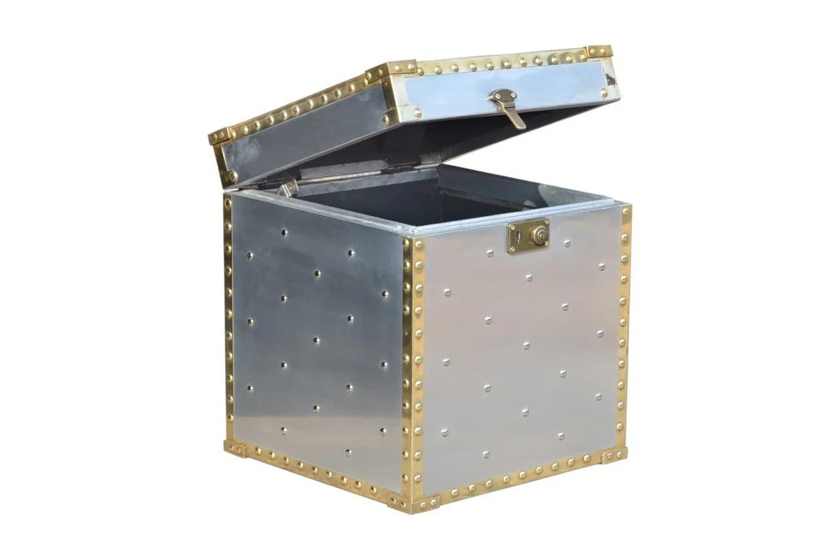 Luxus Designer Aluminium Beistelltisch / Truhe - Art Deco Vintage Flieger Möbel - Koffer Truhe