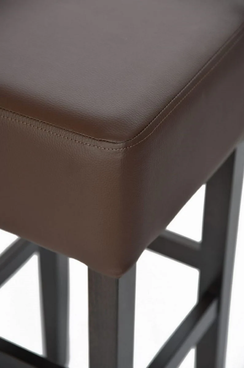 Landhausstil Barhocker Braun / Schwarz H. 80 cm - Gepolsteter Massivholz Barstuhl