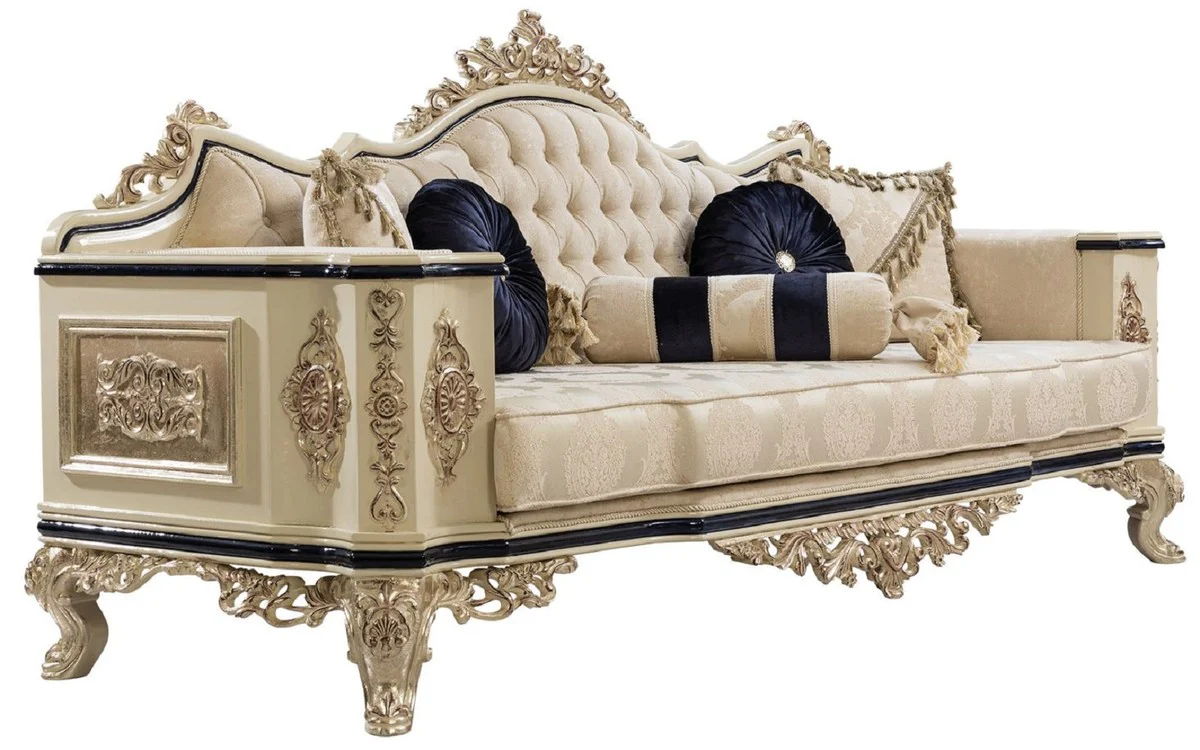 Luxus Barock Wohnzimmer Set Weiß / Creme / Schwarz / Antik Gold - 2 Barock Sofas & 2 Barock Sessel & 1 Barock Couchtisch - Luxus Wohnzimmer Möbel im Barockstil - Barock Möbel