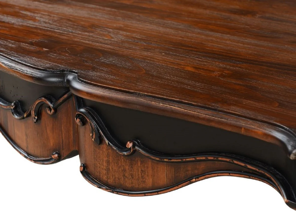 Luxus Barock Esstisch Braun / Antik Schwarz 202,5 x 102 x H. 78,5 cm - Massivholz Esszimmertisch - Luxus Esszimmer Möbel im Barockstil - Barock Möbel - Barock Einrichtung