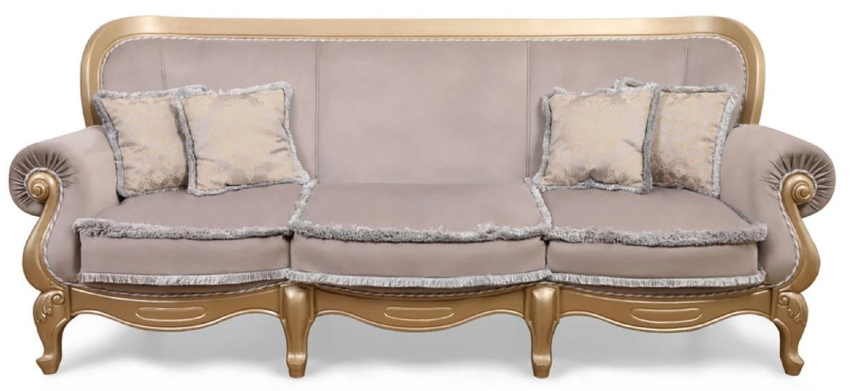 Luxus Barock Wohnzimmer Sofa Grau / Gold - Handgefertigtes Barockstil Sofa - Prunkvolle Luxus Wohnzimmer Möbel im Barockstil - Barock Möbel