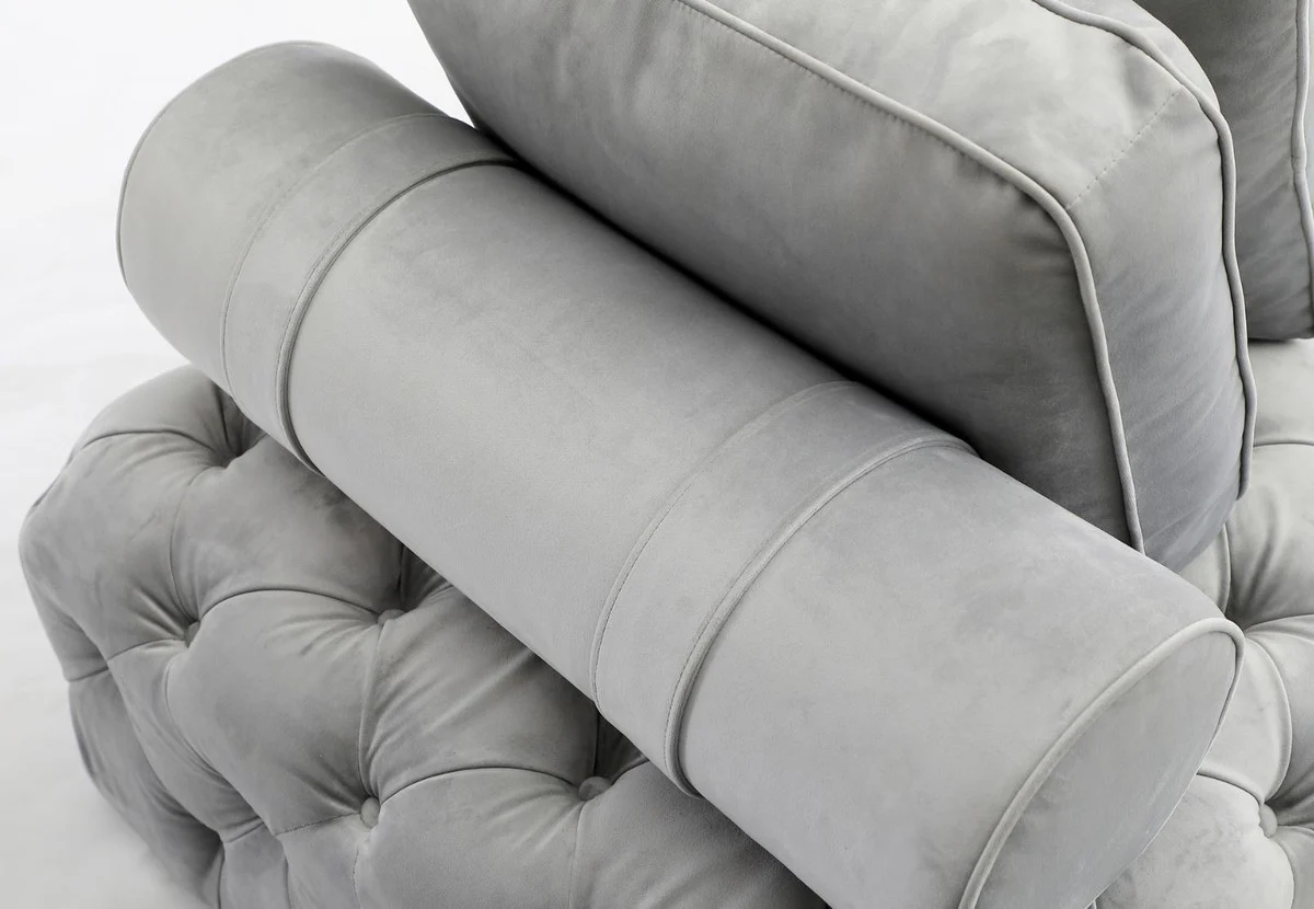 Luxus Chesterfield Samt Chaiselongue mit 3 Kissen Grau 162 x 90 x H. 65 cm - Chesterfield Möbel - Wohnzimmer Möbel