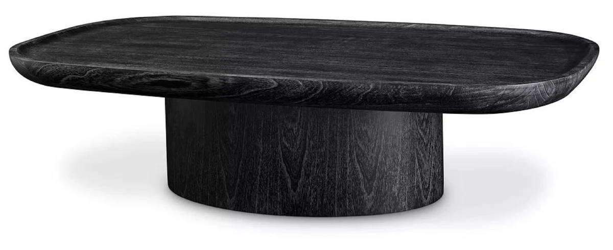 Luxus Couchtisch Schwarzgrau 140 x 79,5 x H. 35 cm - Massivholz Wohnzimmertisch - Massivholz Wohnzimmer Möbel - Luxus Qualität