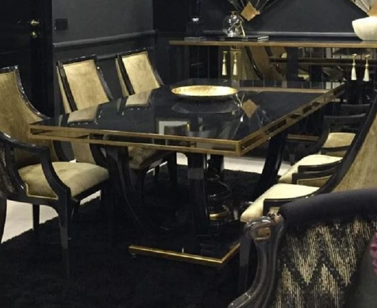 Luxus Barock Esstisch Schwarz / Gold - Prunkvoller Barockstil Küchentisch - Luxus Esszimmer Möbel im Barockstil - Prunkvolle Barock Esszimmer Möbel