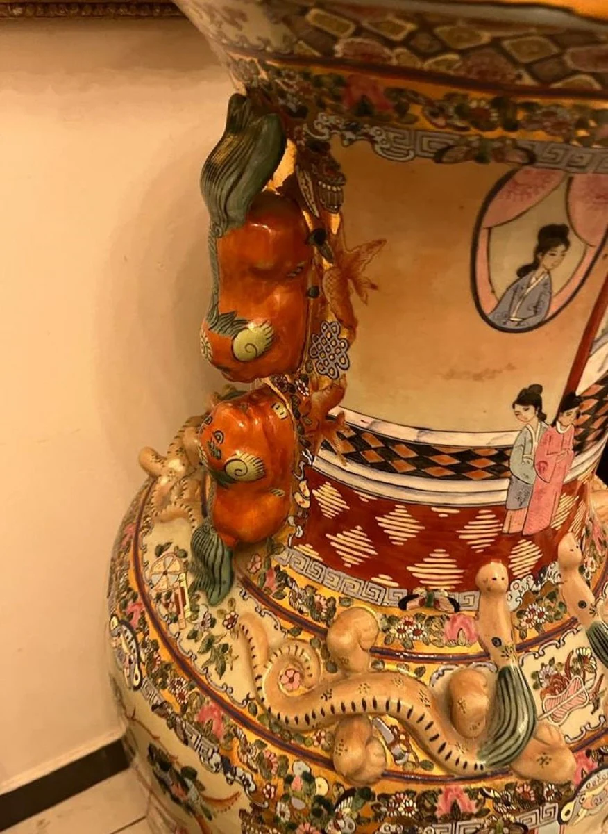 Luxus Barock Deko Vase Mehrfarbig Ø 33 x H. 92 cm - Antike Chinesische Porzellan Vase - Chinesische Luxus Barock Deko Accessoires