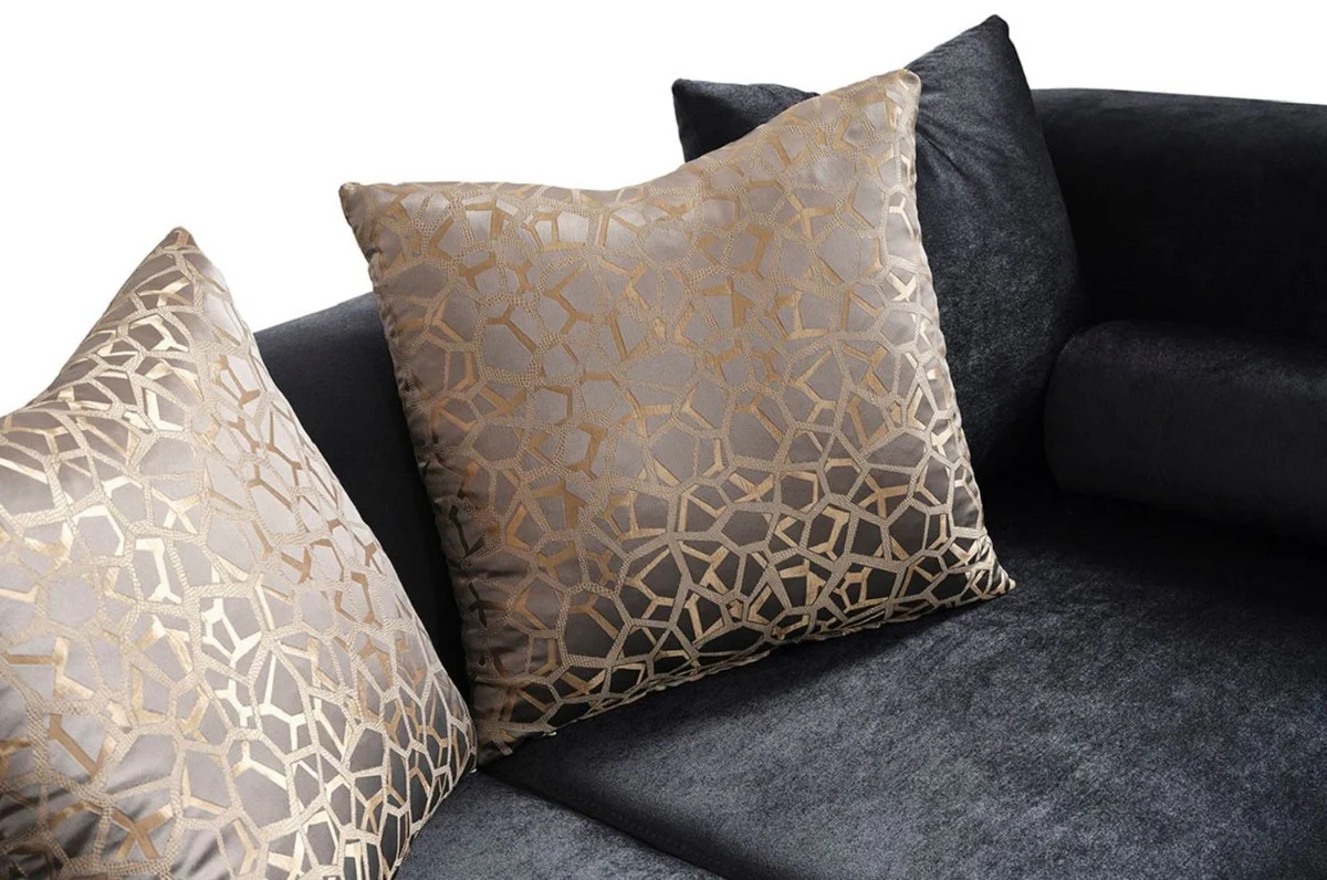 Luxus 3er Sofa Schwarz / Silber - Elegantes Wohnzimmer Sofa - Luxus Wohnzimmer Möbel - Luxus Kollektion