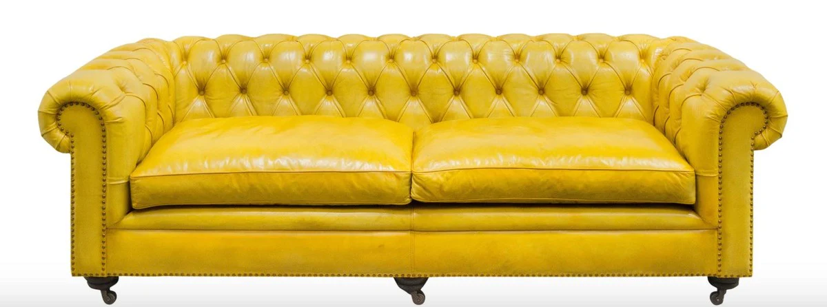 Luxus Chesterfield 2er Sofa Gelb 242 x 100 x H. 71 cm - Luxus Leder Möbel