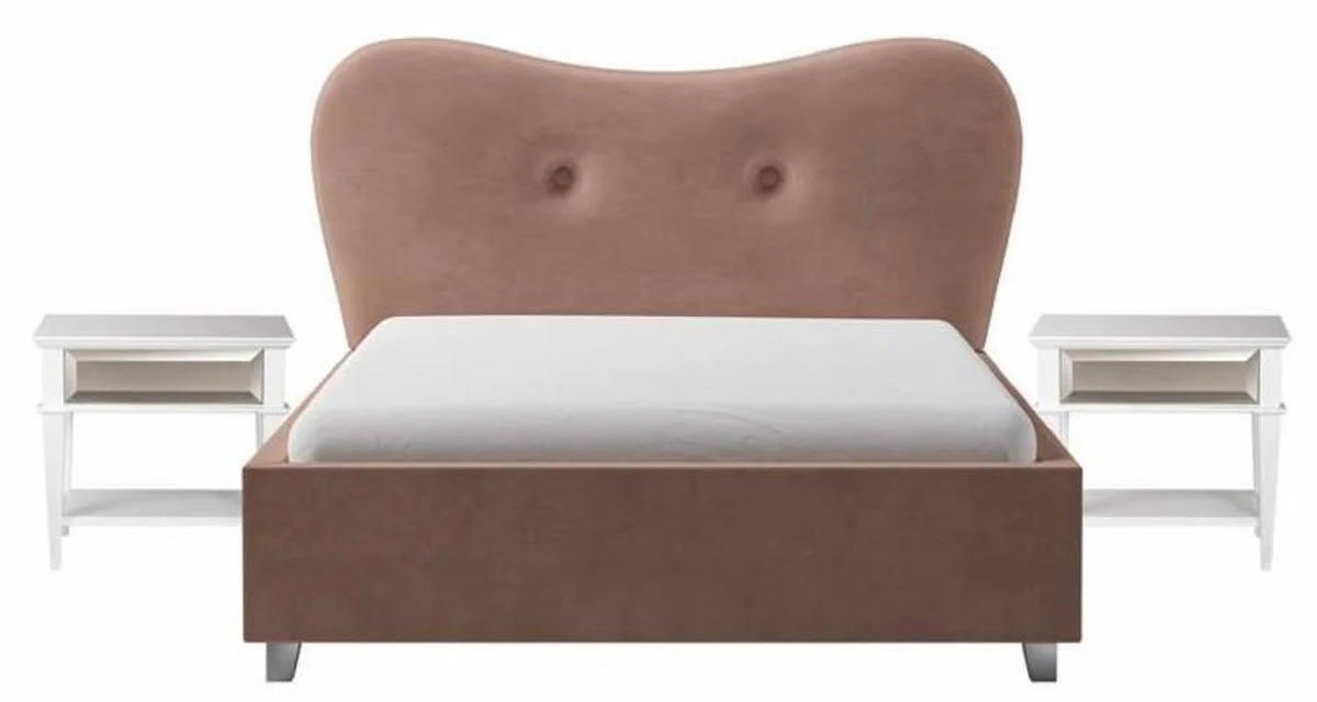 Luxus Art Deco Nachttisch Weiß 60 x 40 x H. 56 cm - Verspiegelter Beistelltisch mit Schublade - Schlafzimmer Möbel - Kinderzimmer Möbel - Art Deco Möbel - Luxus Möbel