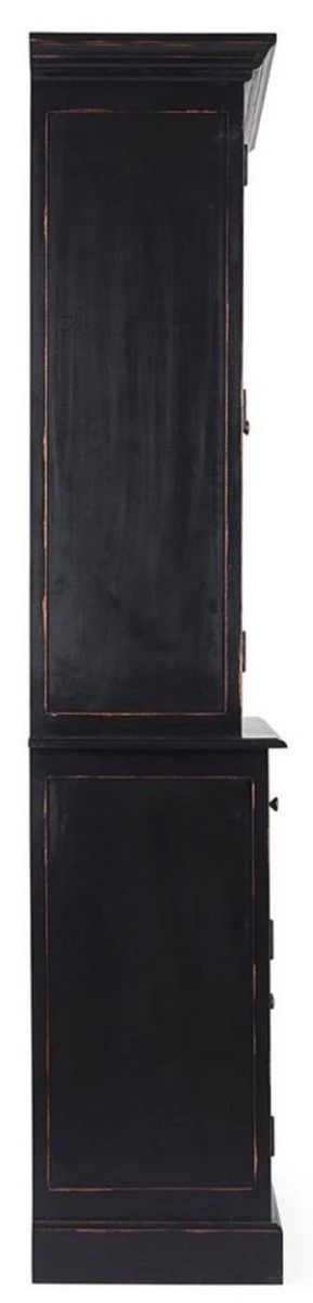 Landhausstil Schrank Antik Schwarz 111,4 x 42,5 x H. 203 cm - Landhausstil Esszimmerschrank mit 4 Türen und 2 Schubladen - Landhausstil Vitrine - Landhausstil Esszimmer Möbel
