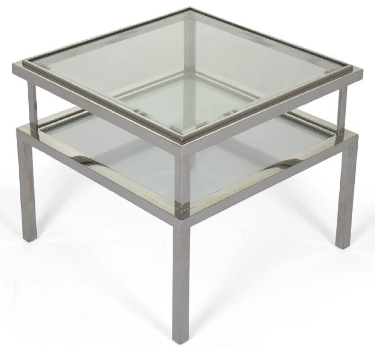Luxus Beistelltisch Silber 65 x 65 x H. 55 cm - Moderner Tisch mit gehärteten Glasplatten und Edelstahl Gestell - Wohnzimmer Möbel