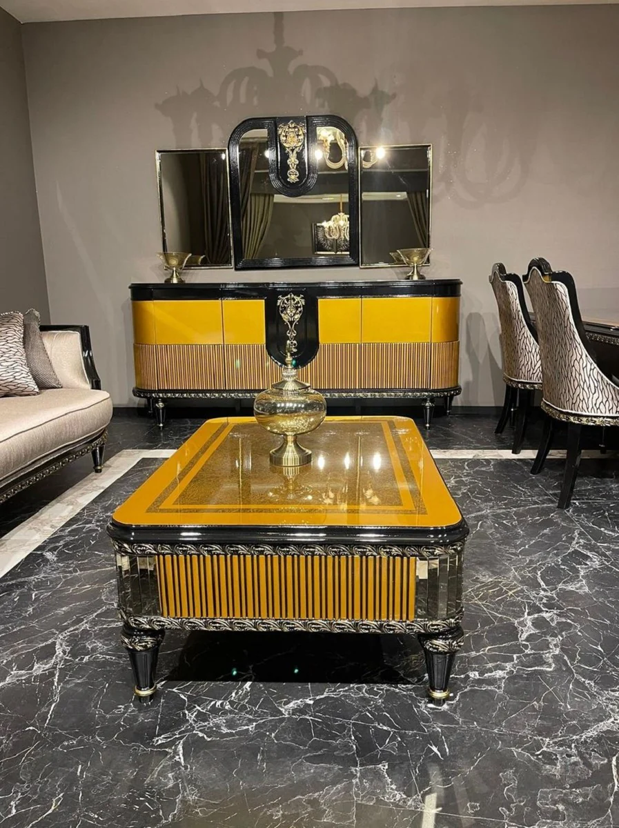 Luxus Barock Couchtisch Gold / Schwarz / Gold - Prunkvoller Wohnzimmertisch im Barockstil - Barockstil Wohnzimmer Möbel - Barock Einrichtung - Barock Möbel - Luxus Möbel im Barockstil