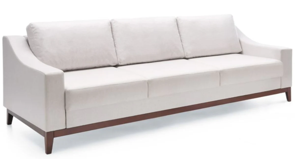 Luxus Sofa Weiß / Dunkelbraun 225 x 100 x H. 77 cm - Wohnzimmer Sofa mit Schlaffunktion - Wohnzimmer Möbel - Luxus Möbel - Luxus Interior