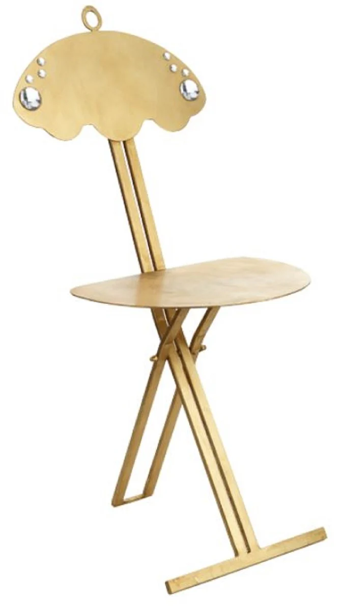 Luxus Klappstuhl Gold 42 x 32 x H. 88 cm - Metall Stuhl mit Swarovski Kristallglas - Luxus Möbel