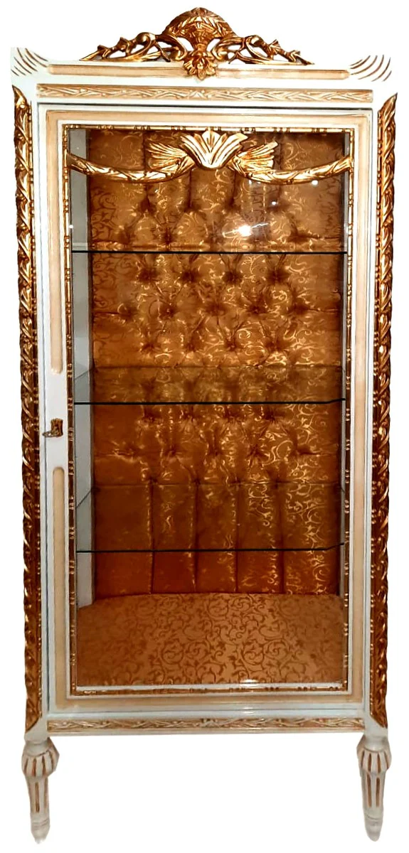 Barock Vitrine Cremefarben / Beige / Gold - Prunkvoller Barock Vitrinenschrank mit Glastür - Barock Möbel
