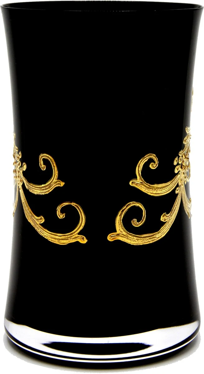 Pompöös by Luxus Wasserglas Set Schwarz / Gold Ø 8 x H. 13 cm - Wassergläser mit 24 Karat Vergoldung - Pompööse Gläser designed by Harald Glööckler