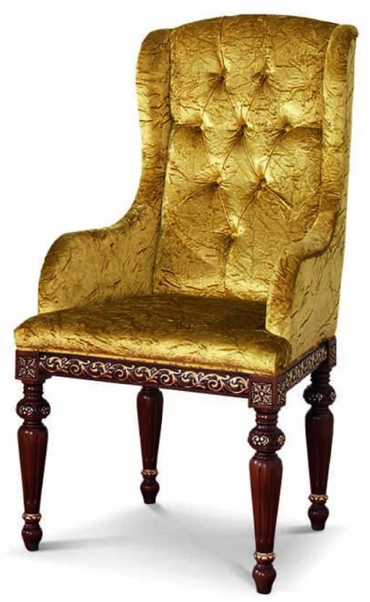 Luxus Barock Esszimmer Stuhl mit Armlehnen Gold / Dunkelbraun - Made in Italy