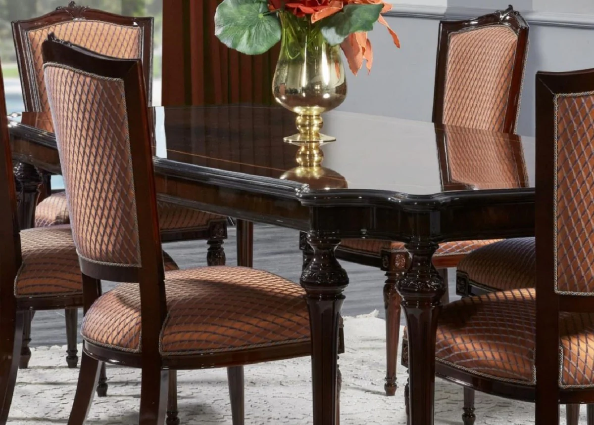 Luxus Barock Esszimmerstuhl 8er Set Orange / Dunkelbraun - Prunkvolle Esszimmerstühle im Barockstil - Barock Esszimmer Möbel - Luxus Esszimmer Möbel im Barockstil