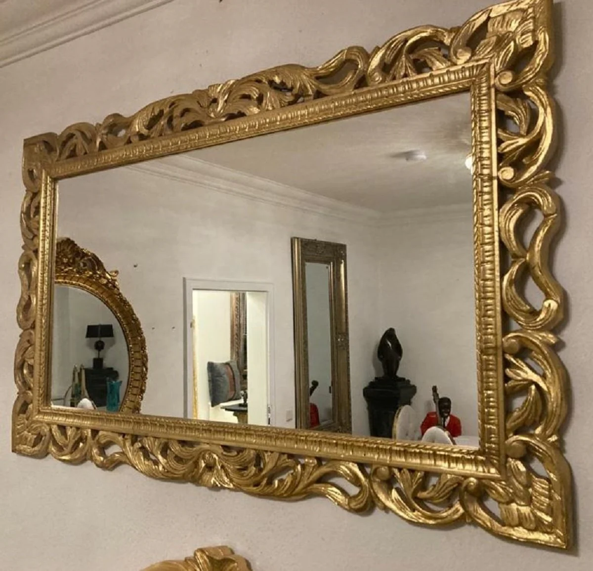 Barock Spiegel Gold - Rechteckiger Wandspiegel mit eleganten Verzierungen - Barockstil Wandspiegel - Barock Garderoben Spiegel - Barock Möbel - Edel & Prunkvoll