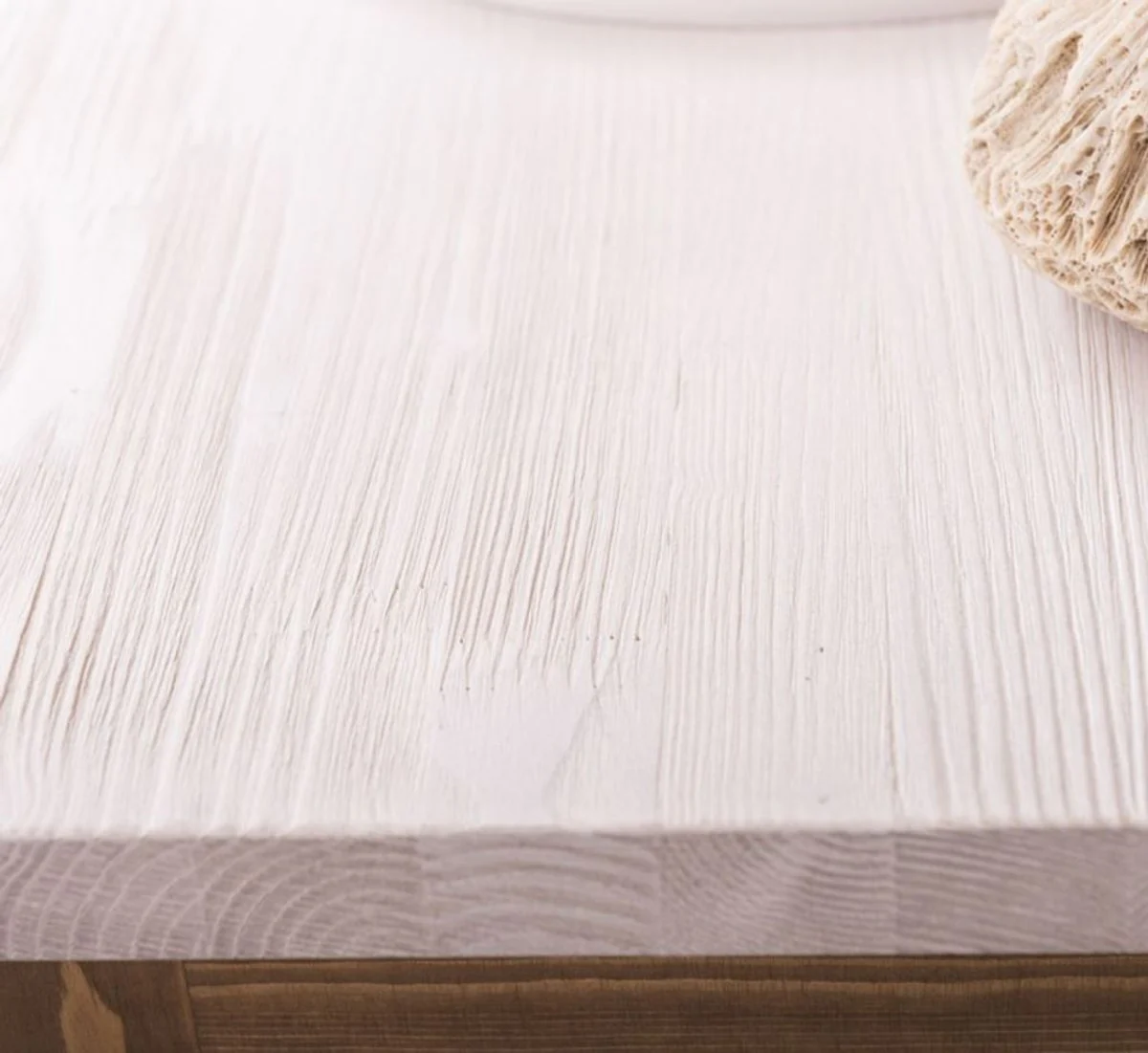 Landhausstil Badezimmer Set Naturfarben / Weiß - 1 Waschtisch & 1 Wandspiegel - Massivholz Badezimmer Möbel im Landhausstil