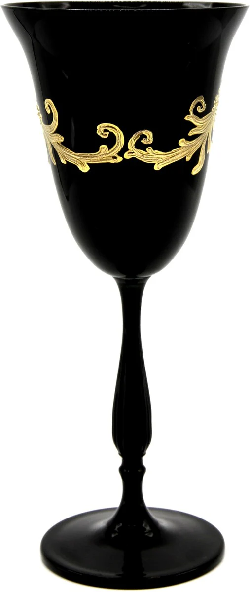 Pompöös by Luxus Weißweinglas Set Schwarz / Gold Ø 8,7 x H. 20,3 cm - Weißweingläser mit 24 Karat Vergoldung - Pompööse Weingläser designed by Harald Glööckler