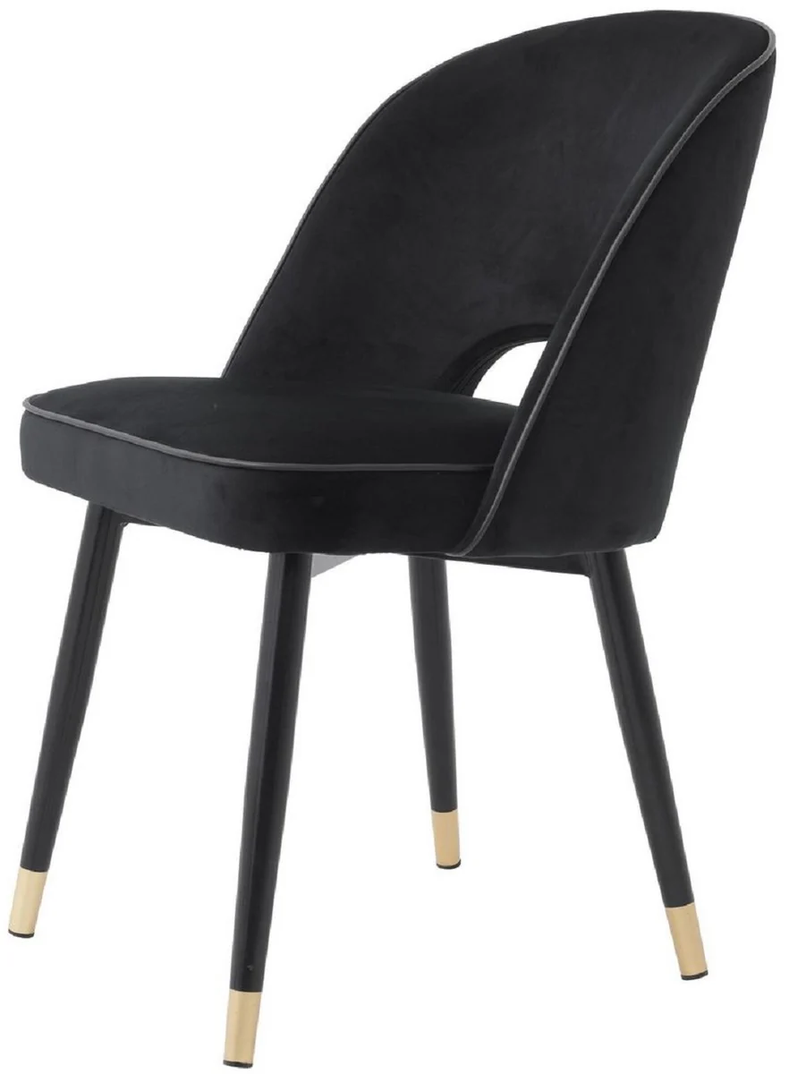 Luxus Esszimmerstuhl Set Schwarz / Messing 53 x 56 x H. 84 cm - Esszimmerstühle mit edlem Samtstoff - Esszimmer Möbel
