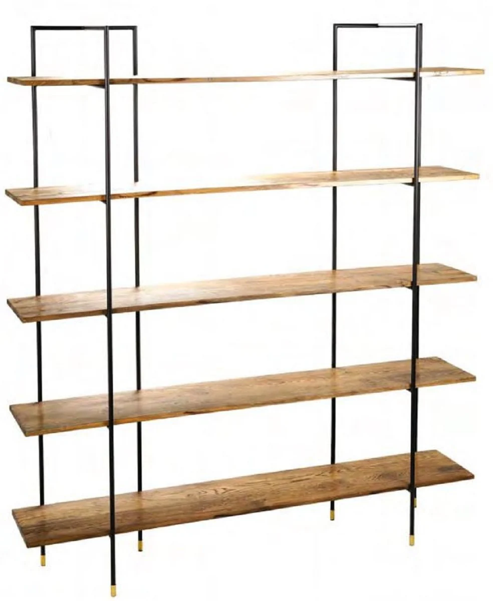 Luxus Regalschrank Braun / Schwarz / Messingfarben 180 x 38,2 x H. 201,6 cm - Wohnzimmerschrank - Bücherschrank - Luxus Möbel