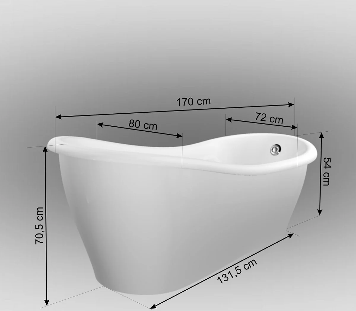 Luxus Jugendstil Badewanne Weiß 170 x 80 x H. 70,5 cm - Freistehende Retro Antik Badewanne - Badezimmer Möbel