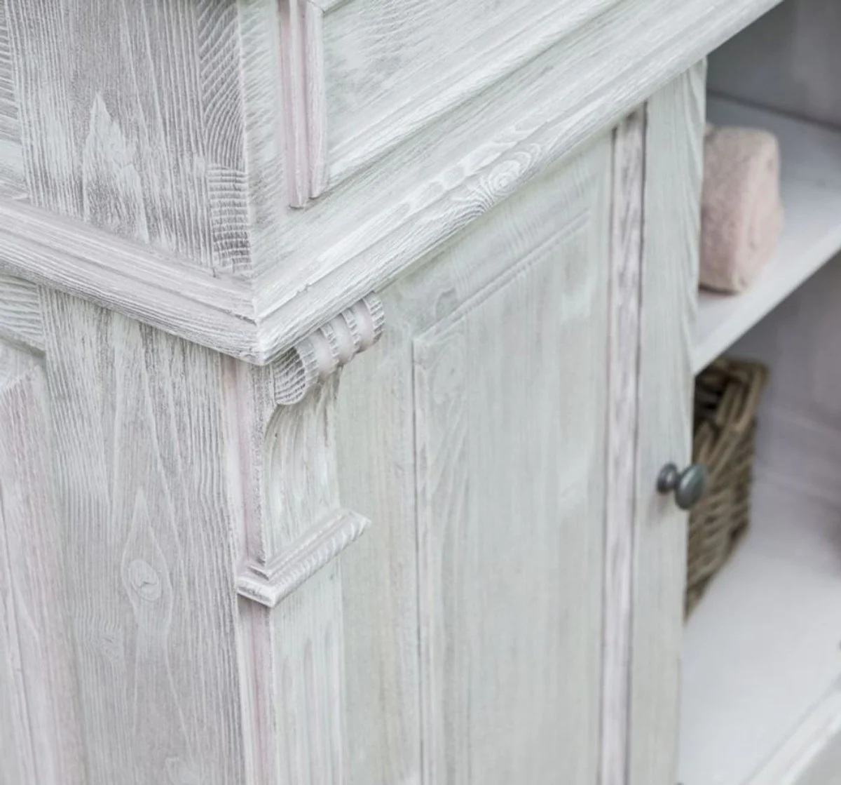 Landhausstil Badezimmer Set Hellgrau / Dunkelgrau - 1 Waschtisch & 1 Wandspiegel - Massivholz Badezimmer Möbel im Landhausstil