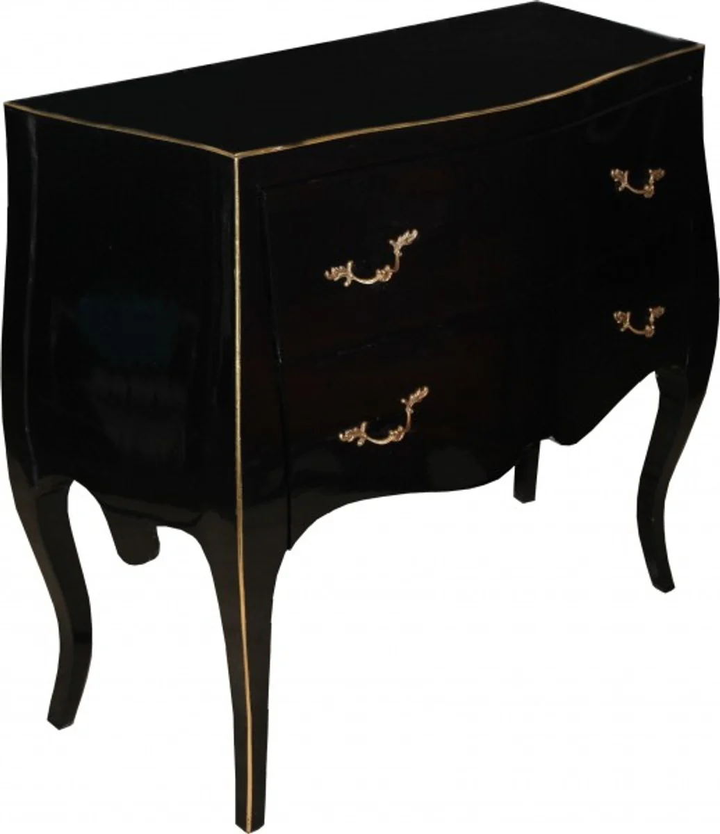 Barock Luxus Kommode Schwarz Gold B 85 cm, H 78 cm, T 37 cm - Barock Möbel