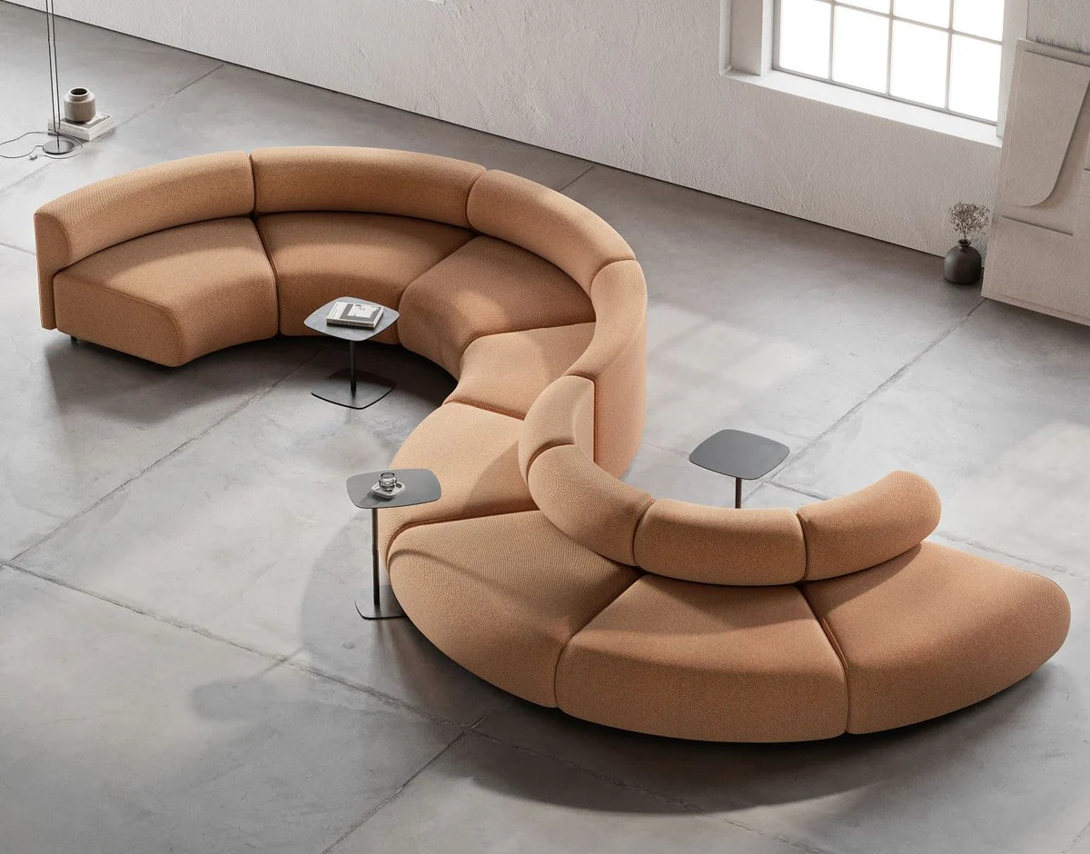 Luxus Sofa Braun 590 x 340 x H. 72 cm - Gebogenes Modulares 8 Teiliges Sofa - Hotel Sofa - Wohnzimmer Möbel - Hotel Möbel - Luxus Möbel