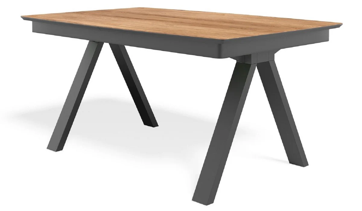 Luxus Esstisch Naturfarben / Schwarz 138-236 x 90 x H. 77 cm - Ausziehbarer Massivholz Konferenztisch - Esszimmer Möbel - Büro Möbel - Massivholz Möbel - Luxus Möbel